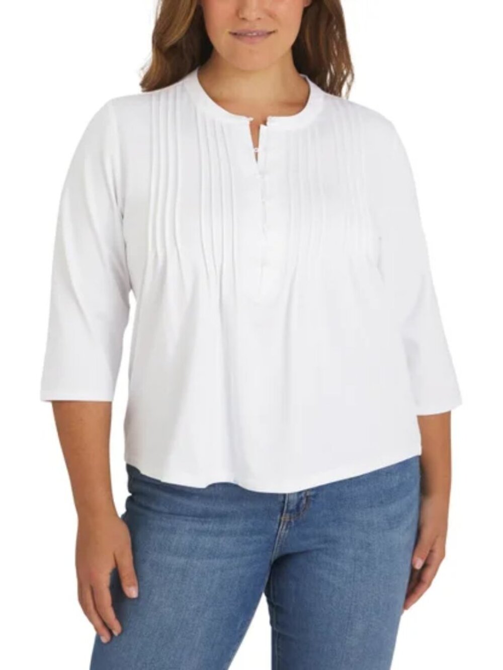 Lands' End White Pintuck Top XXL Women's 3/4 Sleeve Button Front NWT
